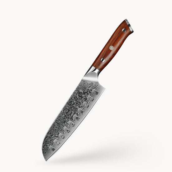 7" Santoku Knife in Damascus Steel with Rosewood Handle