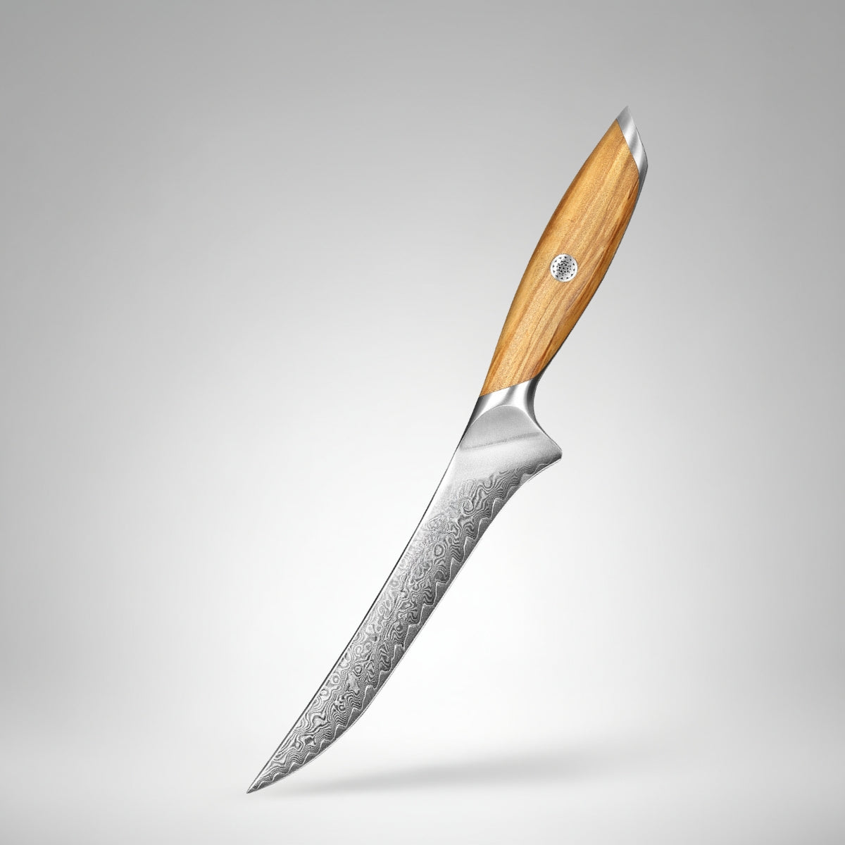 7″ Filleting Knife in 73-Layer Damascus Steel with Olive Wood Handle