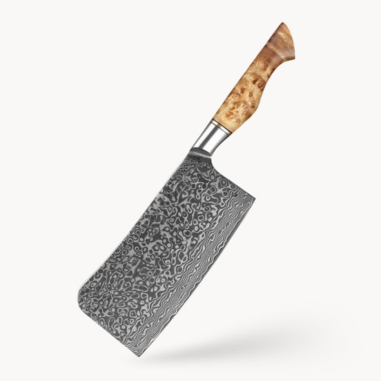 67-Layer Damascus Steel Cleaver with Sycamore Handle
