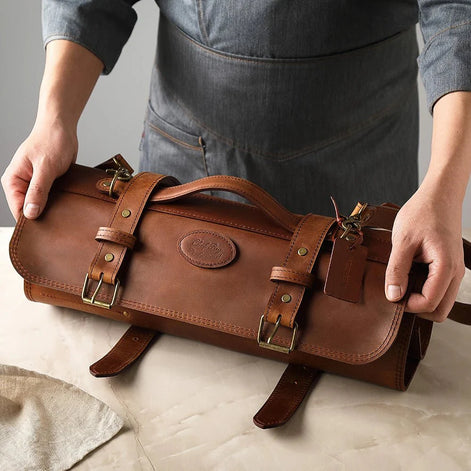 Bolsa de Couro Crazy Horse para Facas Profissionais - Forja Fogo&Faca