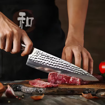 Conjunto de Facas de Cozinha em Aço Damasco 73 Camadas com Suporte Magnético - Forja Fogo&Faca