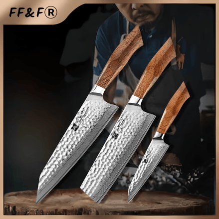Conjunto de Facas de Cozinha em Aço Damasco com Núcleo SRS13 - Forja Fogo&Faca