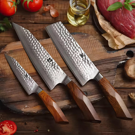 Conjunto de Facas de Cozinha em Aço Damasco com Núcleo SRS13 - Forja Fogo&Faca