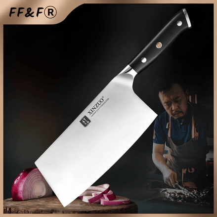 Cutelo Chinês Profissional 7" em Aço Alemão com Cabo de Ébano - Forja Fogo&Faca