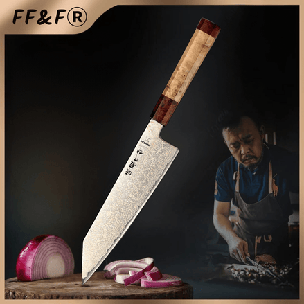 Faca Bunka 8,3″ em Aço Damasco 37 Camadas Tricolor - Forja Fogo&Faca