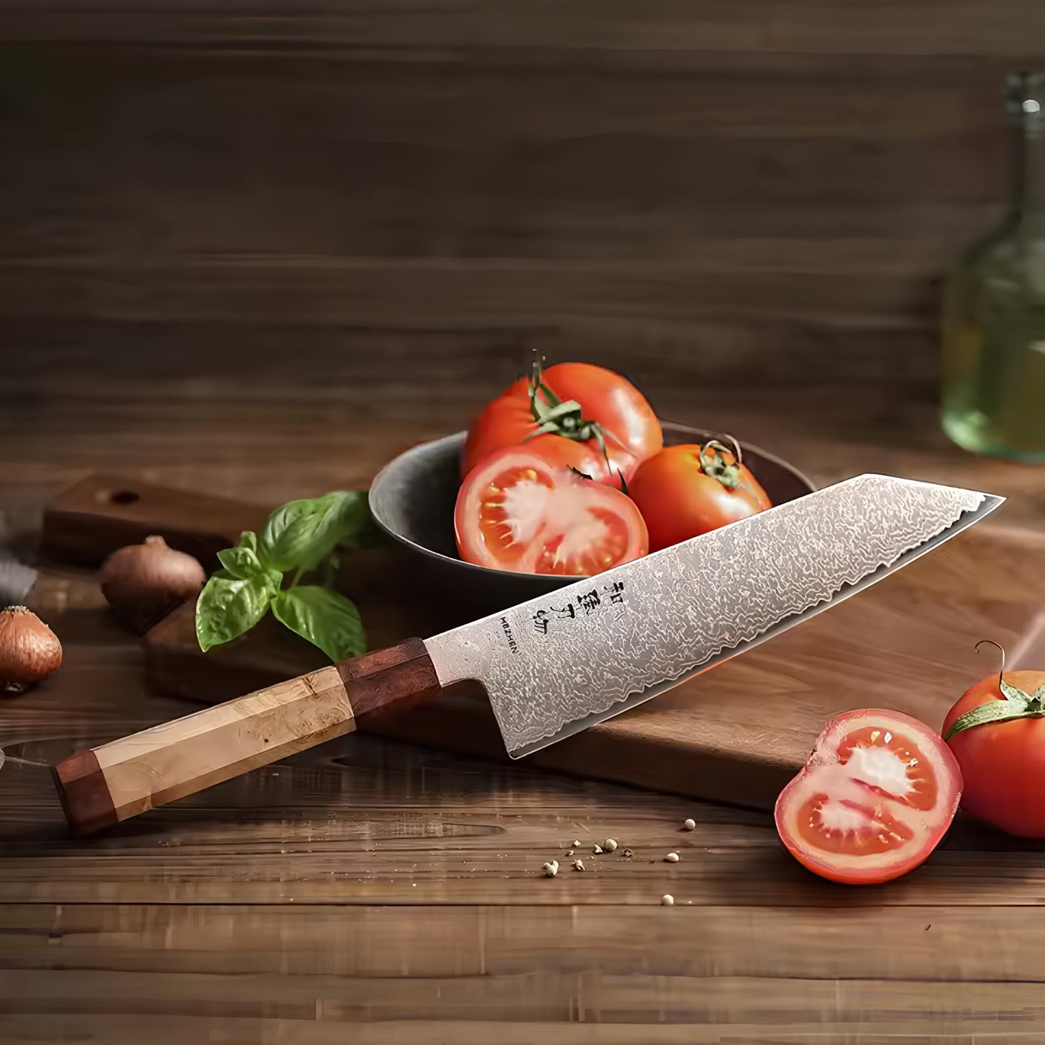 Faca Bunka 8,3″ em Aço Damasco 37 Camadas Tricolor - Forja Fogo&Faca