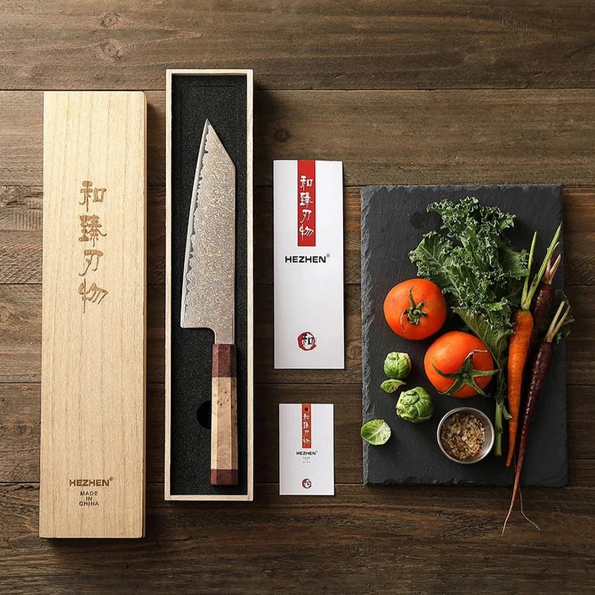 Faca Bunka 8,3″ em Aço Damasco 37 Camadas Tricolor - Forja Fogo&Faca
