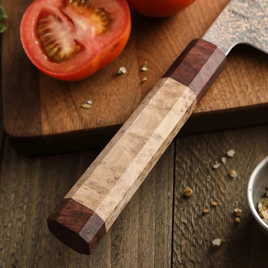 Faca Bunka de 6,5” – Aço Damasco 37 Camadas com Cobre Tricolor - Forja Fogo&Faca