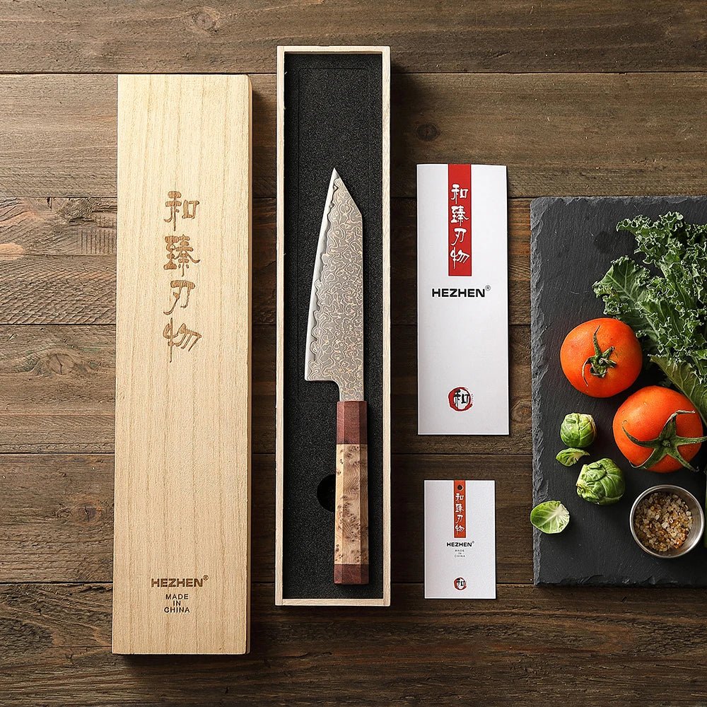 Faca Bunka de 6,5” – Aço Damasco 37 Camadas com Cobre Tricolor - Forja Fogo&Faca