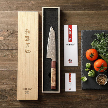 Faca Bunka de 6,5” – Aço Damasco 37 Camadas com Cobre Tricolor - Forja Fogo&Faca