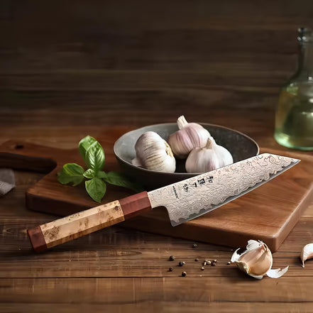 Faca Bunka de 6,5” – Aço Damasco 37 Camadas com Cobre Tricolor - Forja Fogo&Faca