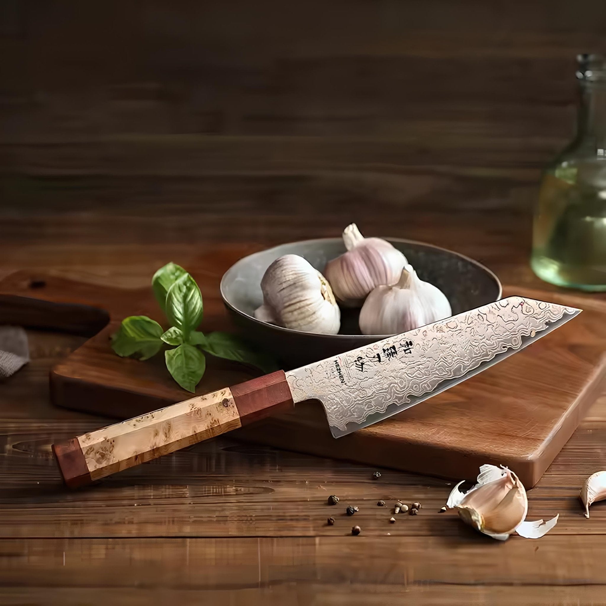 Faca Bunka de 6,5” – Aço Damasco 37 Camadas com Cobre Tricolor - Forja Fogo&Faca