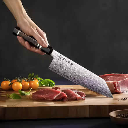 Faca Bunka em Aço Damasco com Núcleo em Aço ZDP189 - Forja Fogo&Faca