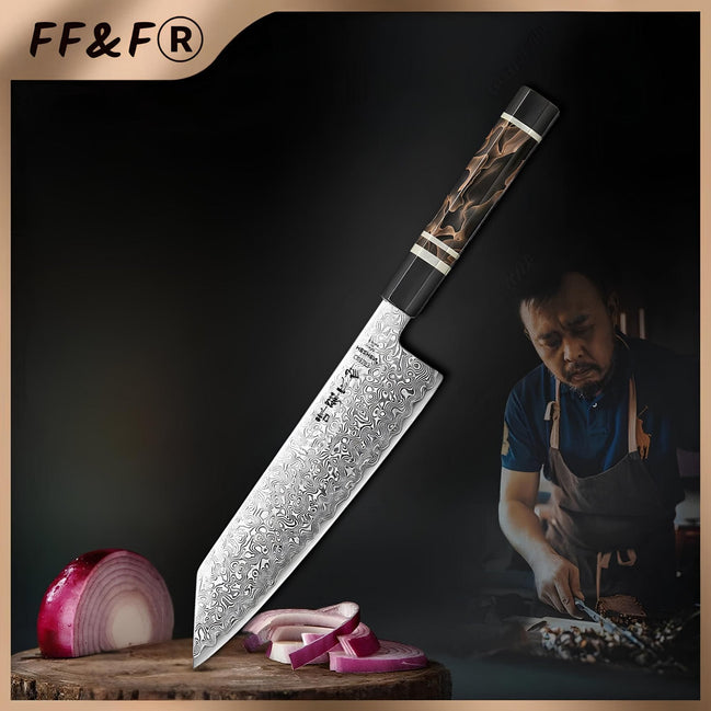 Faca Bunka em Aço Damasco com Núcleo em Aço ZDP189 - Forja Fogo&Faca