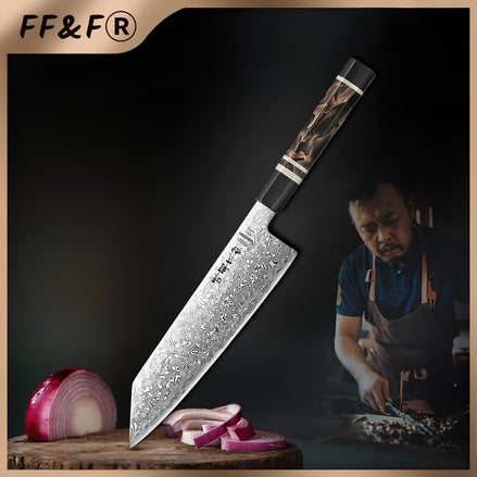 Faca Bunka em Aço Damasco com Núcleo em Aço ZDP189 - Forja Fogo&Faca