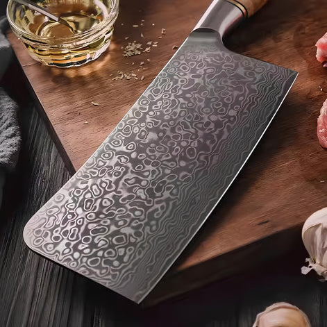 Faca Cutelo em Aço Damasco de 67 Camadas com Cabo de Sicômoro - Forja Fogo&Faca