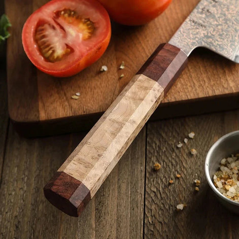 Faca de Carne de 5,5" em Aço Damasco de Cobre Tricolor - Forja Fogo&Faca