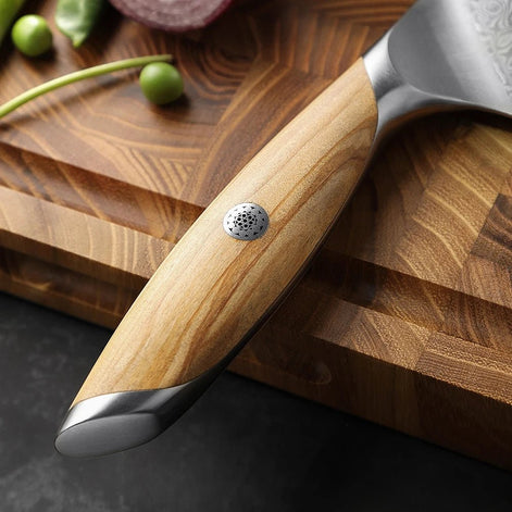 8″ Chef Knife in 73-Layer Damascus Steel with Olive Wood Handle