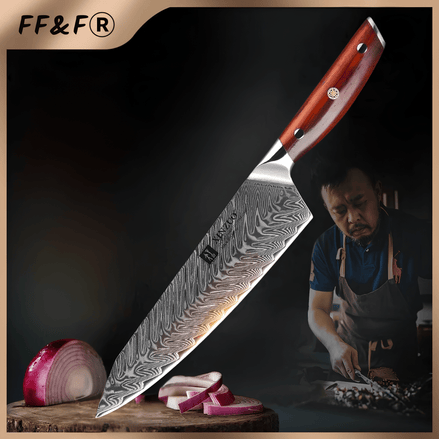 Faca de Chef 8,5” em Aço Damasco 67 Camadas com Cabo de Jacarandá - Forja Fogo&Faca