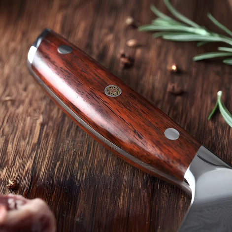 Faca de Chef 8,5” em Aço Damasco 67 Camadas com Cabo de Jacarandá - Forja Fogo&Faca