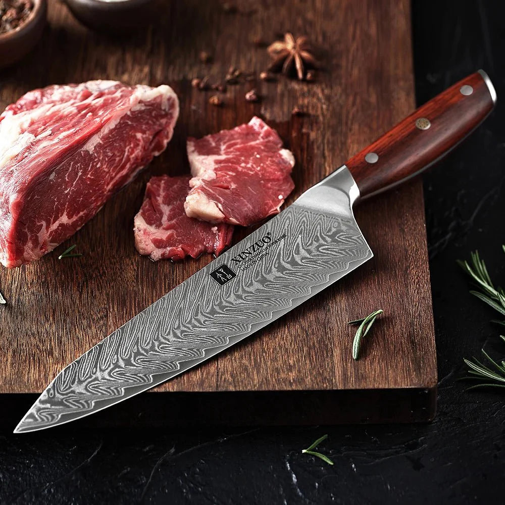 Faca de Chef 8,5” em Aço Damasco 67 Camadas com Cabo de Jacarandá - Forja Fogo&Faca