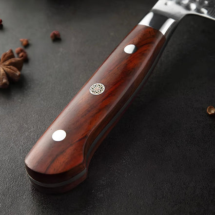 Faca de Chef 8.5" em Aço Damasco com Cabo em Jacarandá - Forja Fogo&Faca
