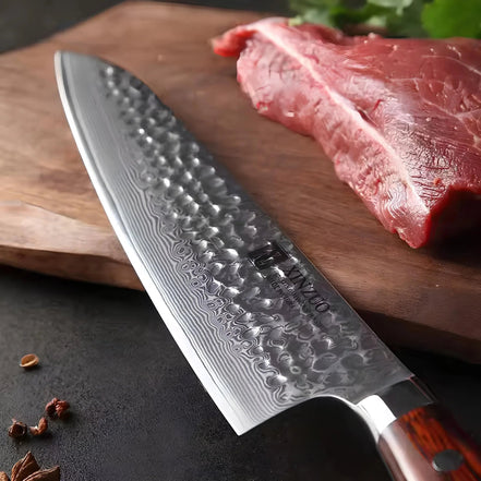Faca de Chef 8.5" em Aço Damasco com Cabo em Jacarandá - Forja Fogo&Faca