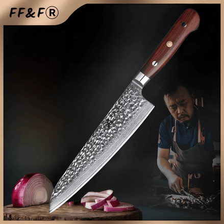 Faca de Chef 8.5" em Aço Damasco com Cabo em Jacarandá - Forja Fogo&Faca