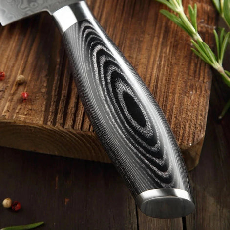 Faca de Chef em Aço Damasco 67 Camadas com Cabo Pakka Wood - Forja Fogo&Faca