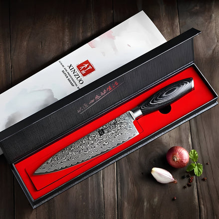 Faca de Chef em Aço Damasco 67 Camadas com Cabo Pakka Wood - Forja Fogo&Faca