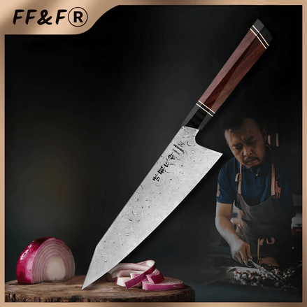 Faca de Chef em Aço Damasco de 110 Camadas com Cabo Híbrido - Forja Fogo&Faca