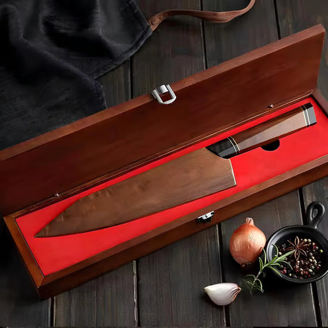 Faca de Chef em Aço Damasco de 110 Camadas com Cabo Híbrido - Forja Fogo&Faca