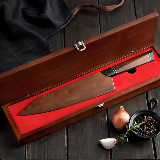 Faca de Chef em Aço Damasco de 110 Camadas com Cabo Híbrido - Forja Fogo&Faca