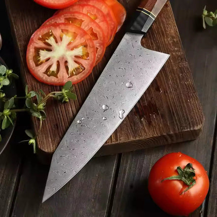 Faca de Chef em Aço Damasco de 110 Camadas com Cabo Híbrido - Forja Fogo&Faca