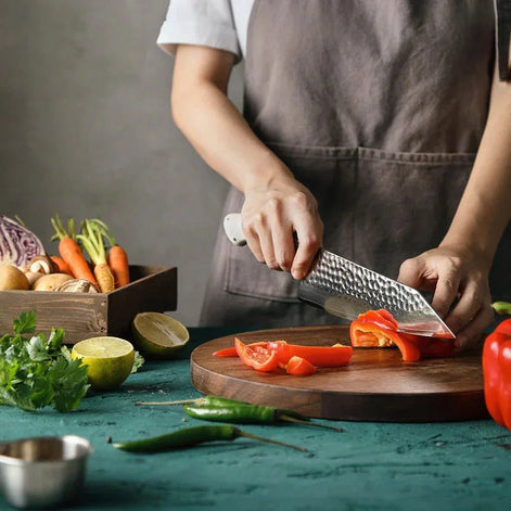 Faca de Chef em Aço Damasco de 67 Camadas com Cabo em G10 Marfim Branco - Forja Fogo&Faca