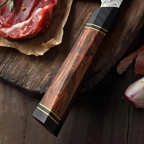 Faca de Chef em Aço Damasco de 67 Camadas com Cabo Híbrido - Forja Fogo&Faca