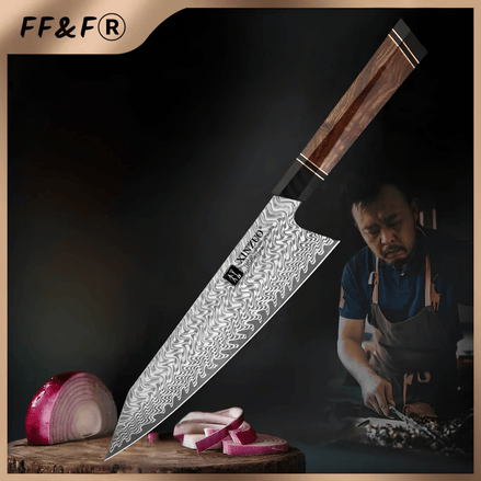 Faca de Chef em Aço Damasco de 67 Camadas com Cabo Híbrido - Forja Fogo&Faca