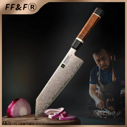 Faca de Chef em Aço Damasco Tricolor com Cabo Multimaterial de Alta Precisão - Forja Fogo&Faca
