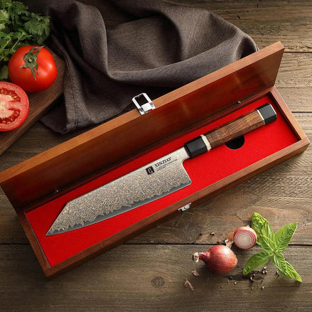 Faca de Chef em Aço Damasco Tricolor com Cabo Multimaterial de Alta Precisão - Forja Fogo&Faca