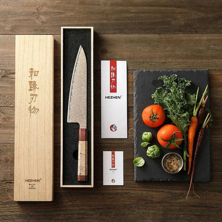 Faca de Chef Profissional 8.3” em Aço Damasco Tricolor de 37 Camadas - Forja Fogo&Faca