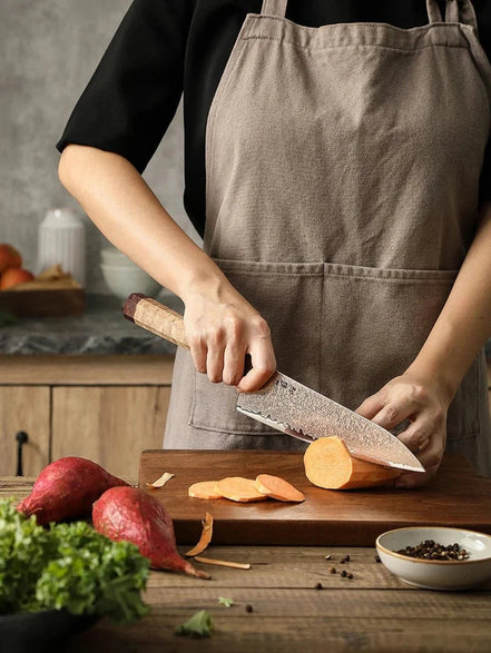 Faca de Chef Profissional 8.3” em Aço Damasco Tricolor de 37 Camadas - Forja Fogo&Faca