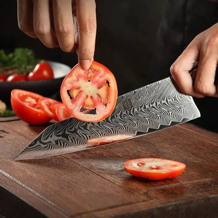 Faca de Chef Profissional 8,5″ em Aço Damasco com Cabo G10 - Forja Fogo&Faca