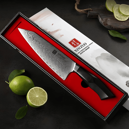 Faca de Chef Profissional 8,5″ em Aço Damasco com Cabo G10 - Forja Fogo&Faca