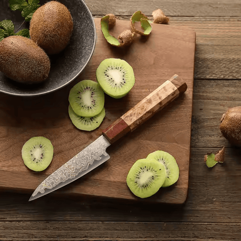 Faca de Descascar 4,3" em Aço Damasco Tricolor de 37 Camadas - Forja Fogo&Faca