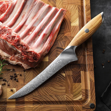 Faca de Filé 7” em Aço Damasco 73 Camadas com Núcleo em Aço em Pó - Forja Fogo&Faca