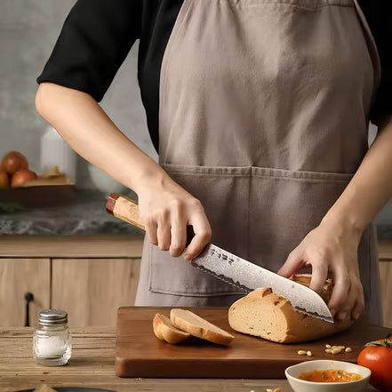Faca de Pão 8,7″ em Aço Damasco 37 Camadas Tricolor - Forja Fogo&Faca