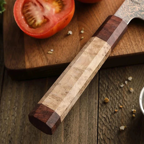 Faca de Pão 8,7″ em Aço Damasco 37 Camadas Tricolor - Forja Fogo&Faca