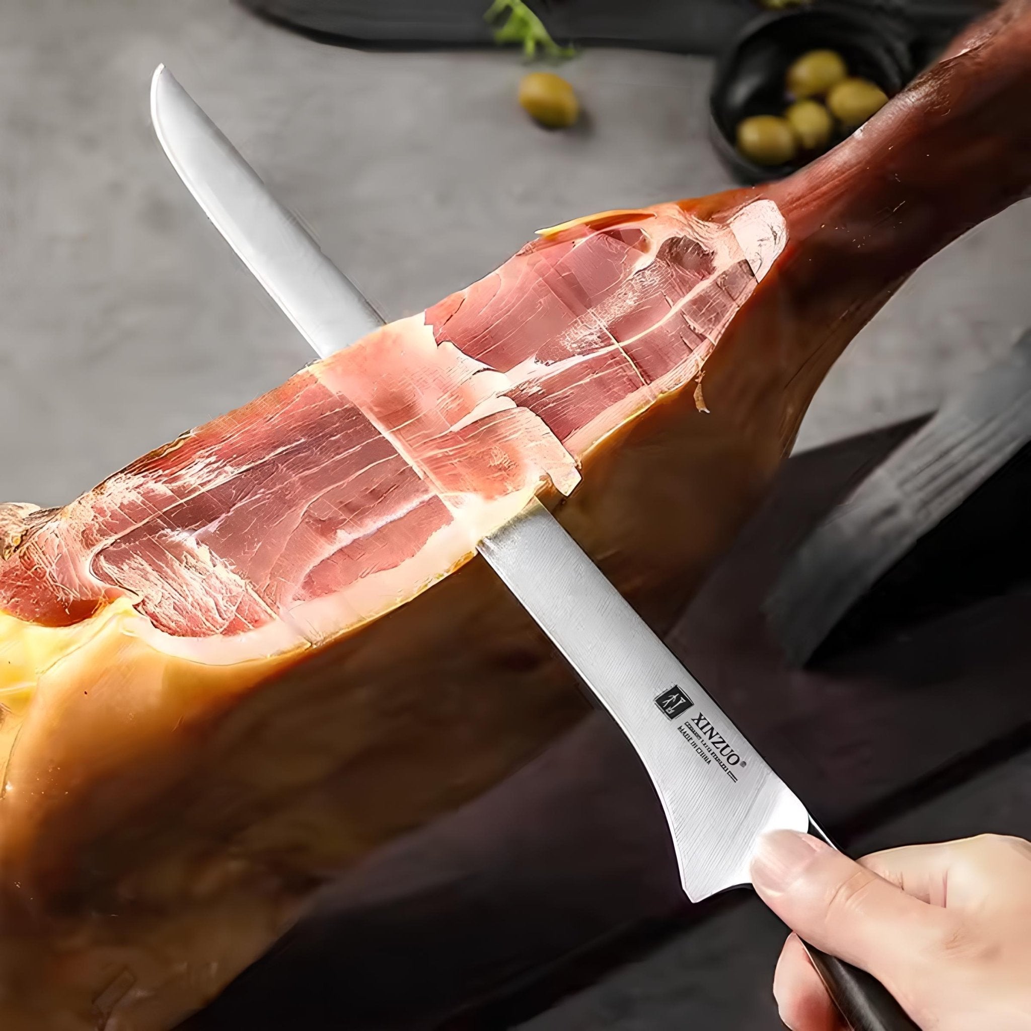 Faca de Presunto 10” – Aço Inoxidável Alemão com Cabo de Sândalo Vermelho - Forja Fogo&Faca