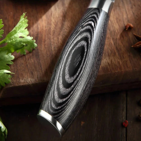 Faca de Trinchar em Aço Damasco 8” com Cabo de Madeira Pakka - Forja Fogo&Faca