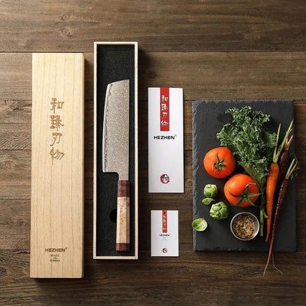 Faca Nakiri 7.2” em Aço Damasco Tricolor - Forja Fogo&Faca